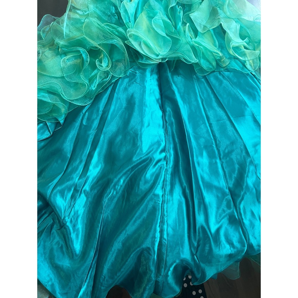Emerald Green High Low Dress Sequin Crystal Embellished Ruffle Gown Strapless SM - Picture 14 of 17